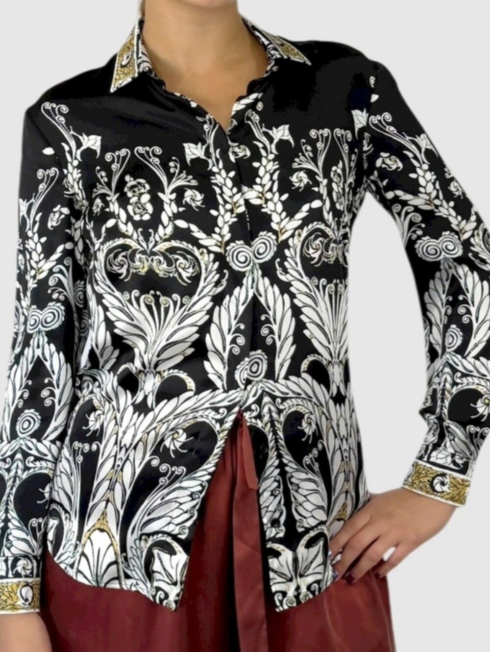 Just Cavalli Black, White & Gold Baroque Button-Down Shirt